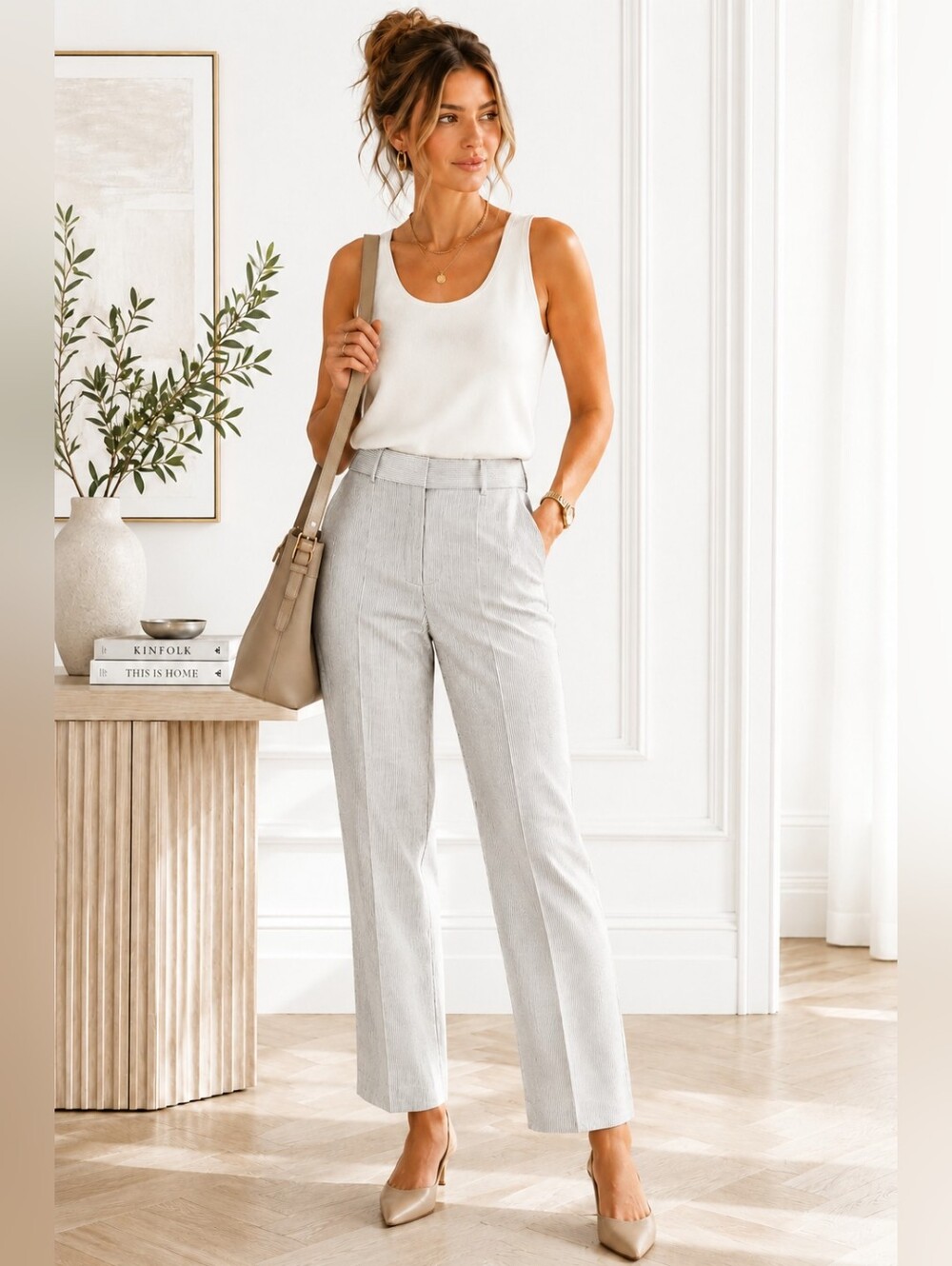 Joie | Pinstripe Ankle Pants | Size 6 | Modern Minimalist  Quiet Luxury